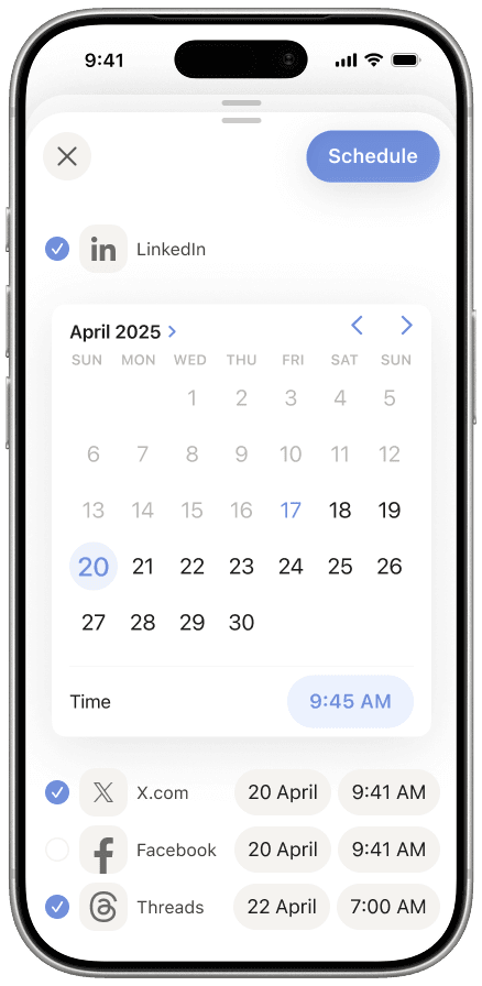 Mondy: schedule posts across platforms with calendar and time